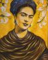 Frida en ocres y dorados con flores blancas